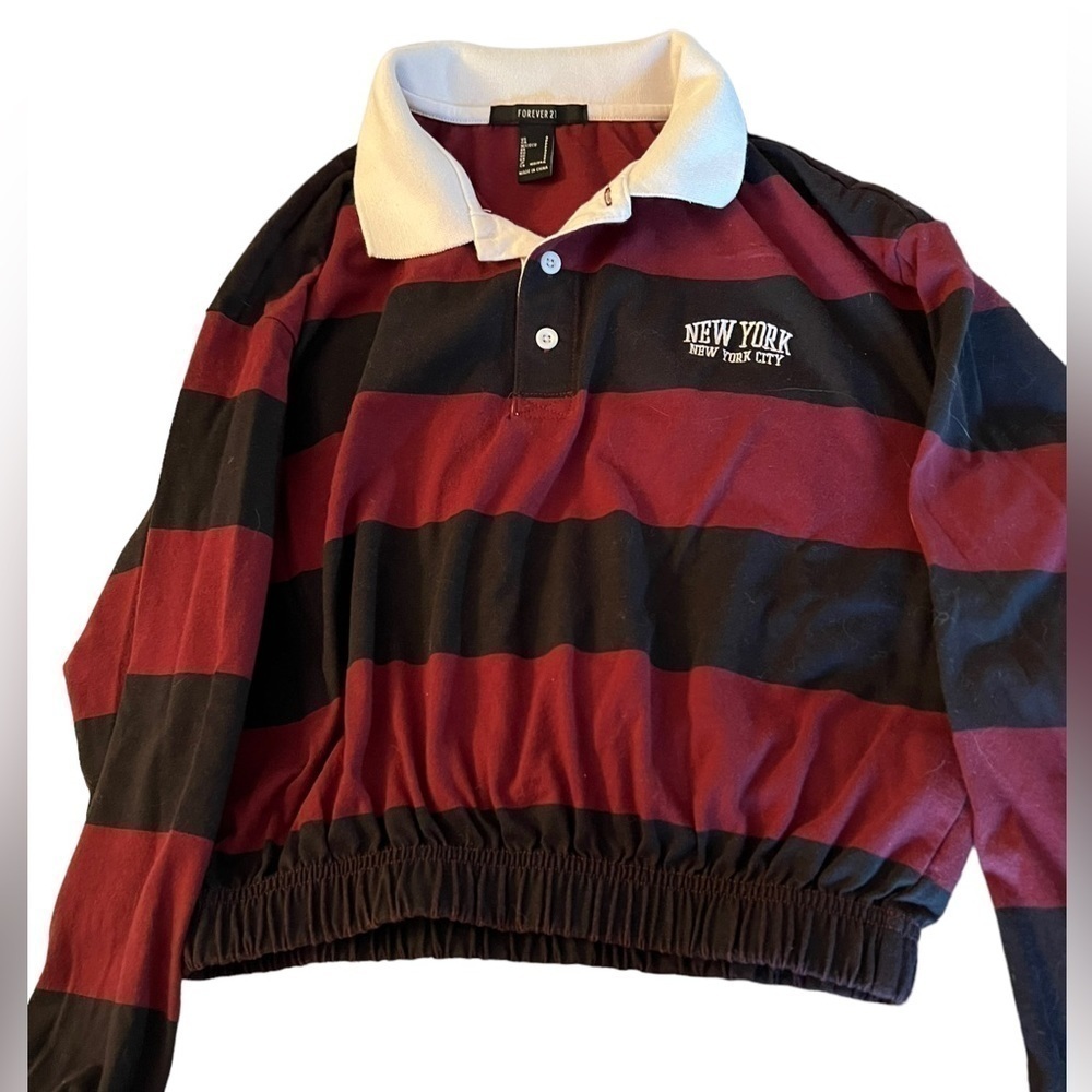 Forwever 21 wine and blue rugby, short waisted and gathered, “New York City”